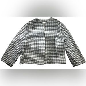 60's Vintage Home Sewn Houndstooth Open Front Short Boxy 3/4 Sleeve Wool Jacket